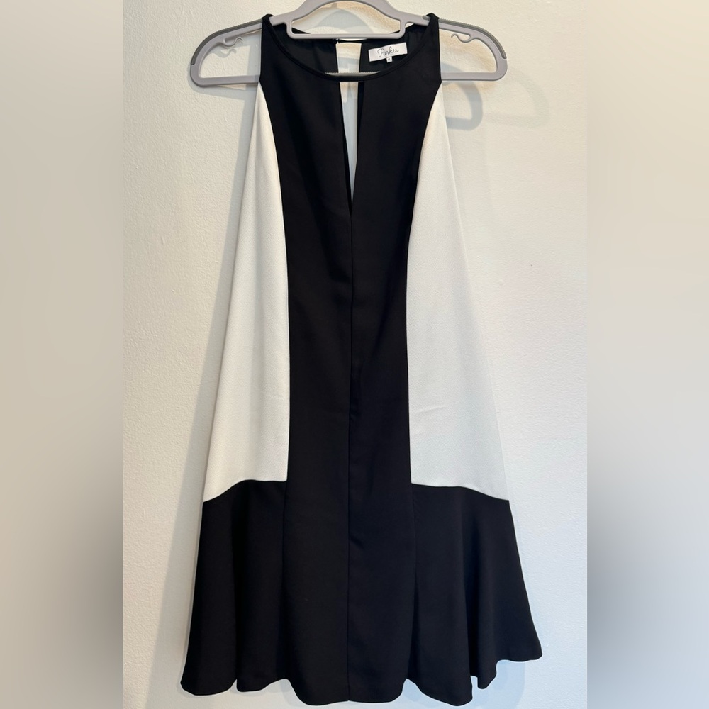 Parker Womens Black & White Sleeveless Ronan Shift Dress Size Med…